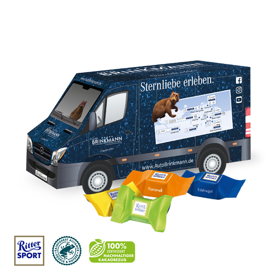 3D Präsent "Transporter" mit Ritter SPORT Schokowürfel