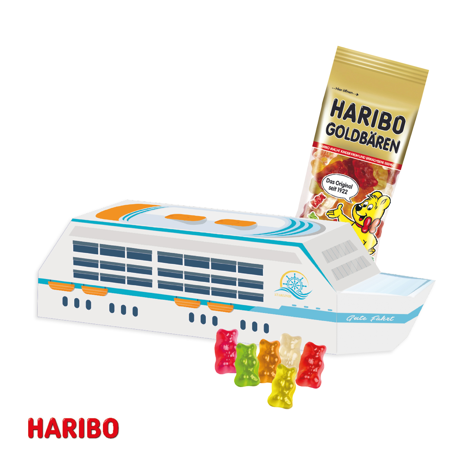 3D Präsent "Schiff" mit Haribo Goldbären