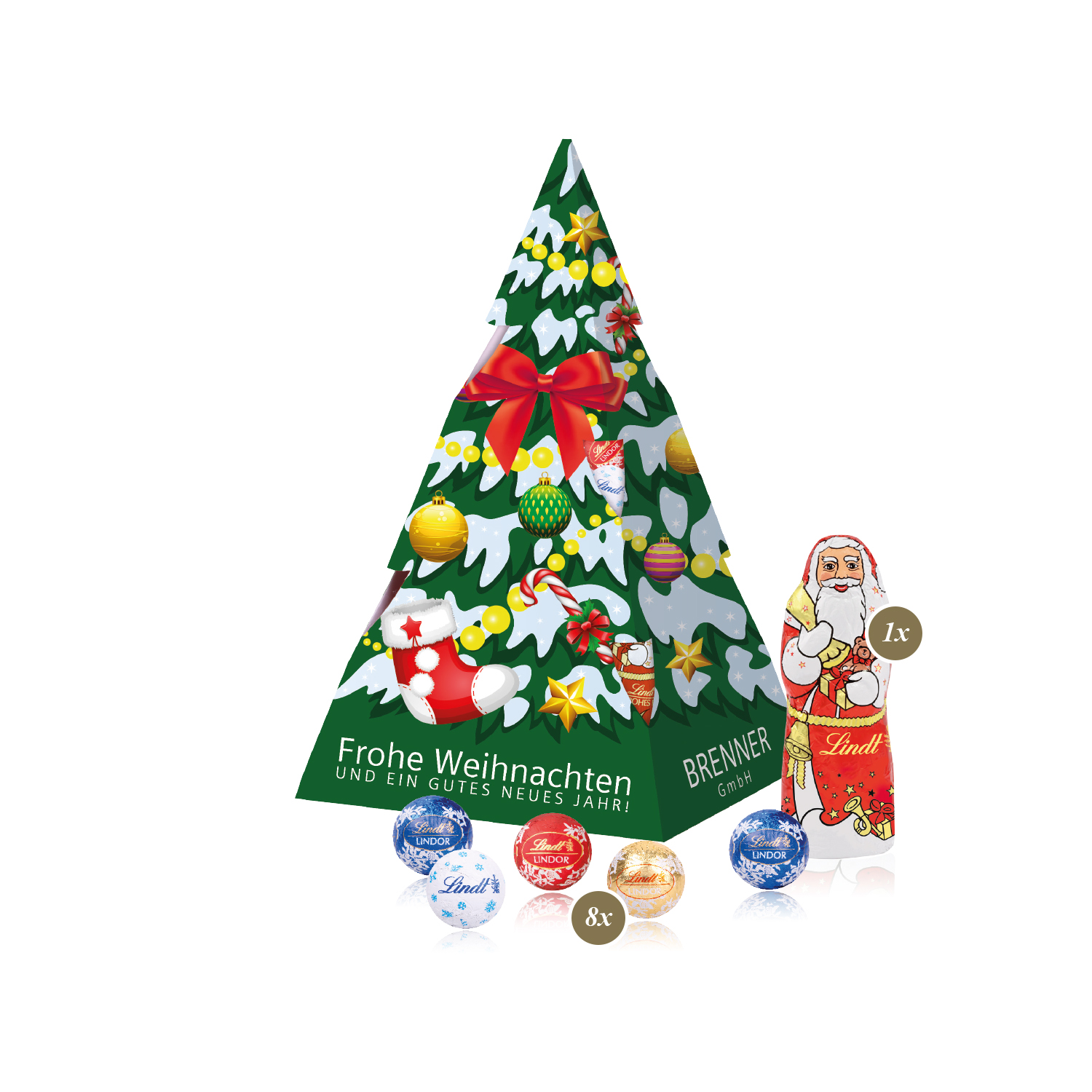 Präsent "Weihnachtsbaum" mit Lindt Minis und Nikolaus