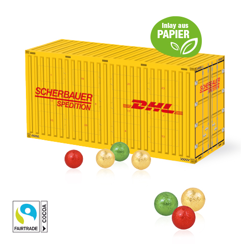 3D Adventskalender "Container" mit Fairtrade® Schokolade mit Papier-Inlay