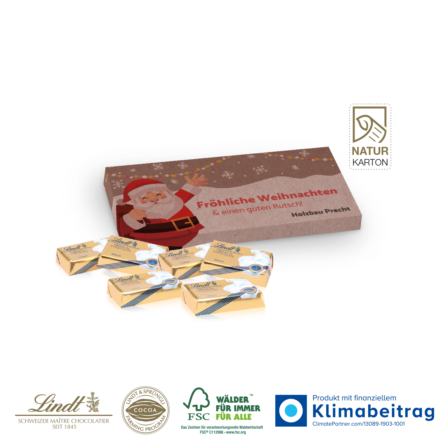 Präsentbox mit Lindt Schokotäfelchen