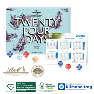 „2 in 1“ Adventskalender Lindt Minis mit Jahresplaner, Inlay aus 100% recyceltem Material