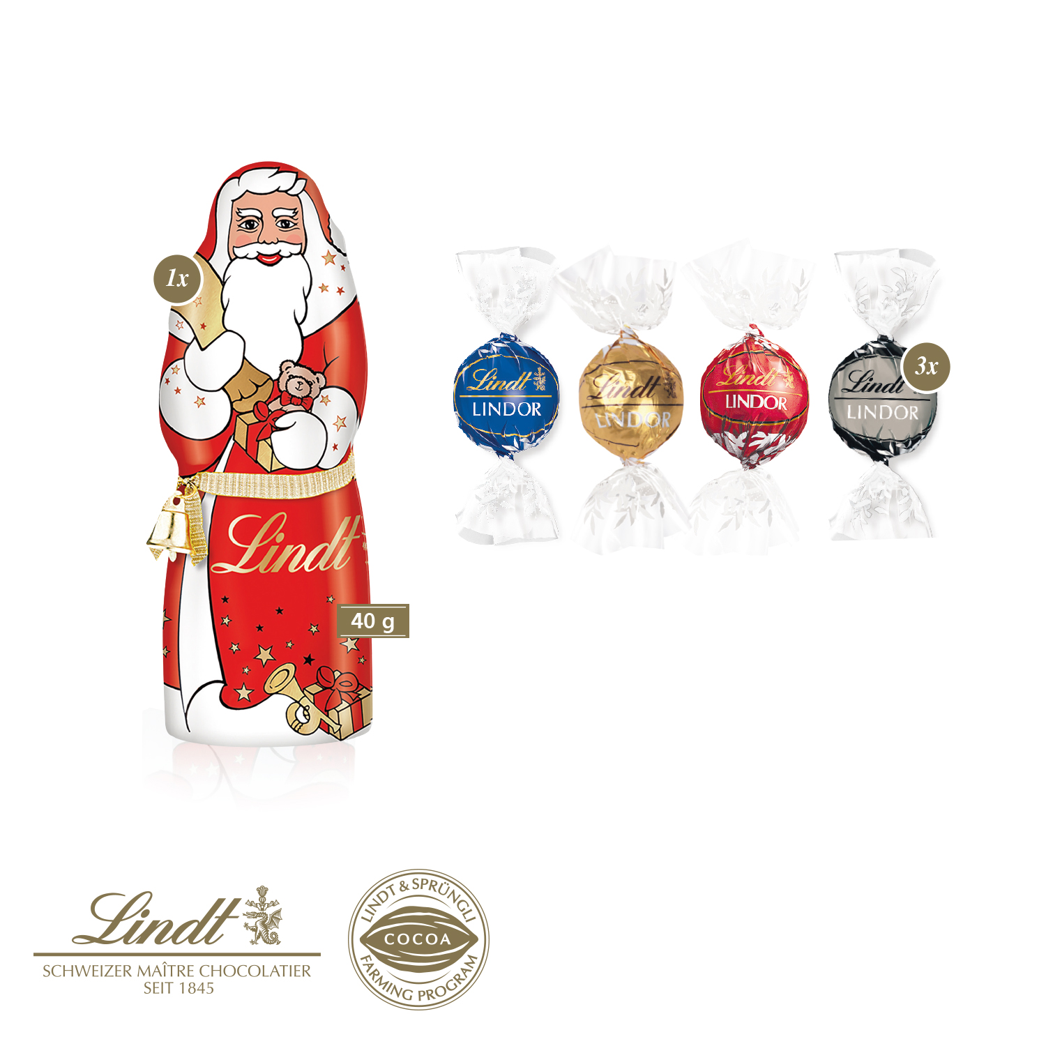 Premium-Präsent mit Lindor Pralinés und Lindt Weihnachtsmann „Medium“