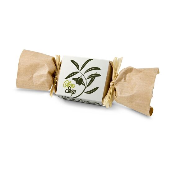 Kleine Seife in Bonbonform liebevoll verpackt in natürlichem Packpapier enthält ca. 30 g Seife mit Olivenduft