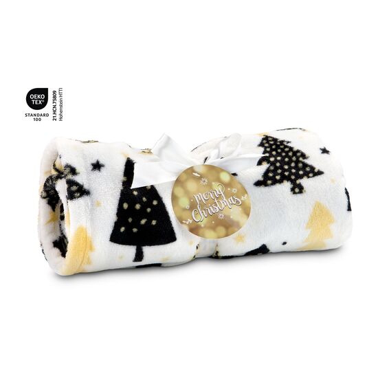 Gemütliches Geschenkset mit Kuscheldecke „Merry Christmas” (120x150cm, 190 g/m²) und 2 Kerzenhaltern