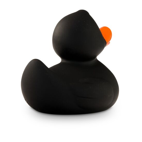 schwarze Badeente Blacky mit orangenem Schnabel, Größe: ca. 8 cm. Inklusive Quietschventil