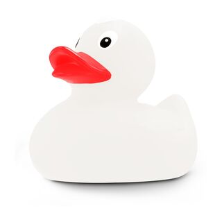 weiße Badeente Snow XXL im Großformat mit rotem Schnabel, Größe: ca. 30 cm. Inklusive Quietschventil