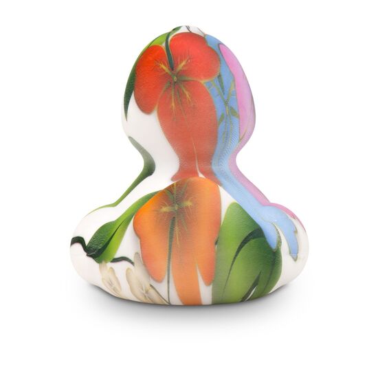 bunte Werbeente Fiona Flower, Größe: ca. 8 cm. Inklusive Quietschventil