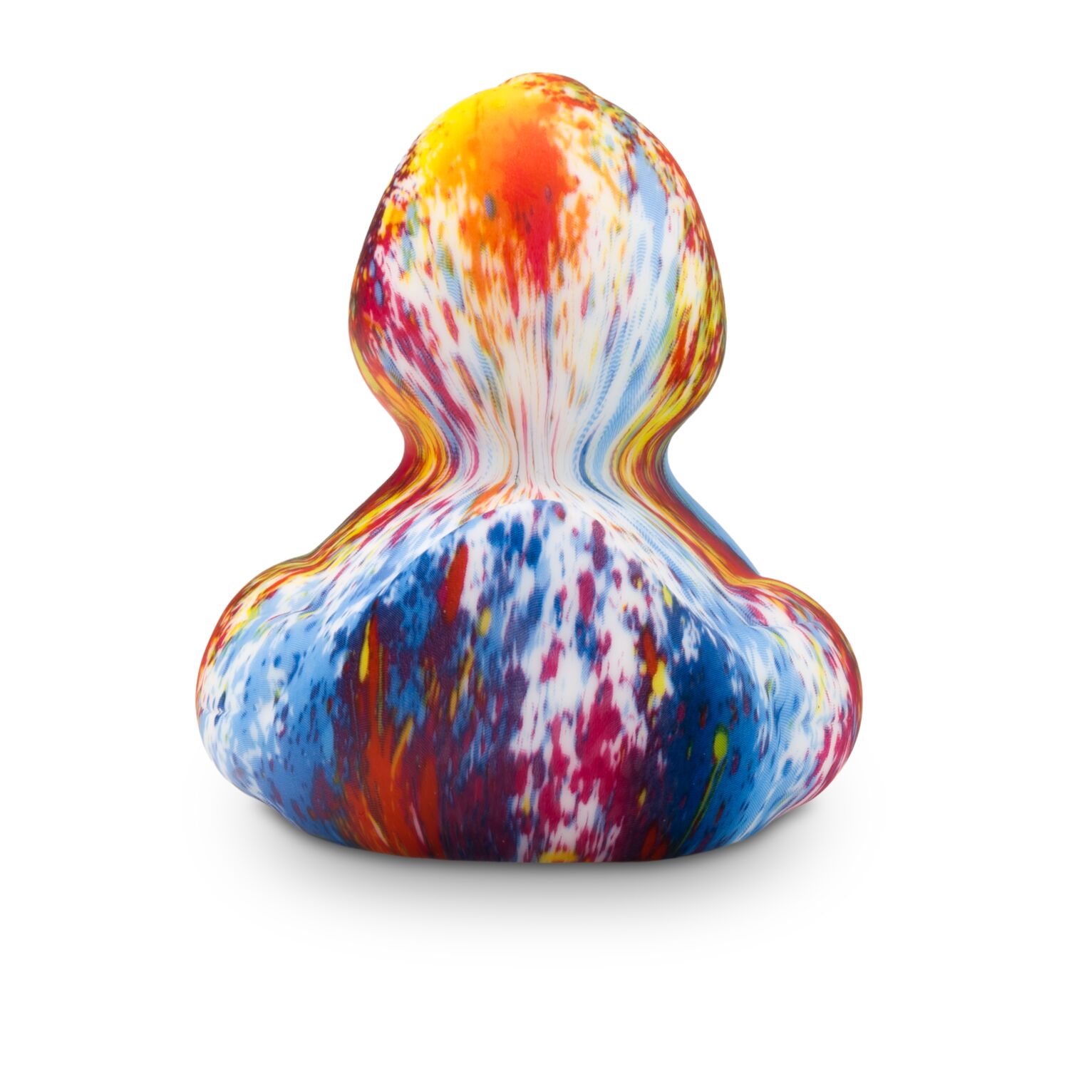 bunte Werbeente Kathrin Kunterbunt mit orangenem Schnabel, Größe: ca. 8 cm. Inklusive Quietschventil