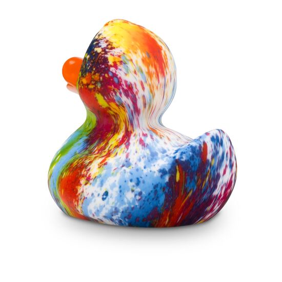 bunte Werbeente Kathrin Kunterbunt mit orangenem Schnabel, Größe: ca. 8 cm. Inklusive Quietschventil