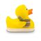 gelbe Werbeente Sandy Sauna mit orangenem Schnabel,Aufguss-Eimer und Sauna-Handtuch, Größe: ca. 8 cm. Inklusive Quietschventil