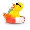 gelbe Werbeente Brian Beachboyauf einem Schwimmring mit Sonnenbrille, Cocktail, Größe: ca. 8 cm. Inklusive Quietschventil