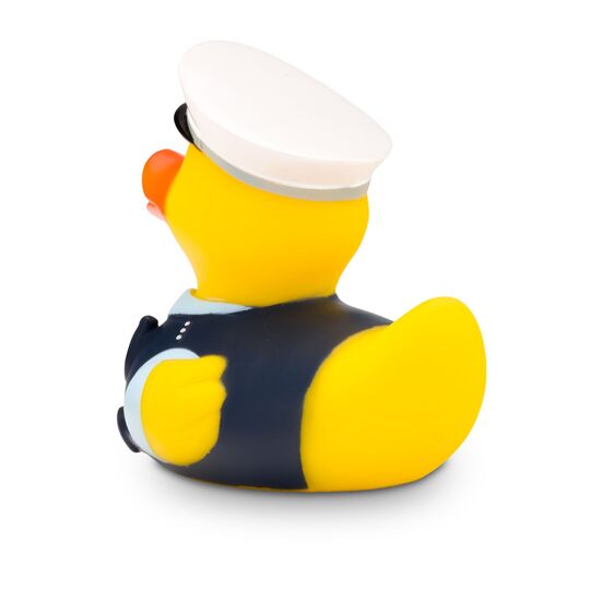 gelbe Werbeente Benjamin Blaulicht mit Polizei-Outfit, Größe: ca. 8 cm. Inklusive Quietschventil
