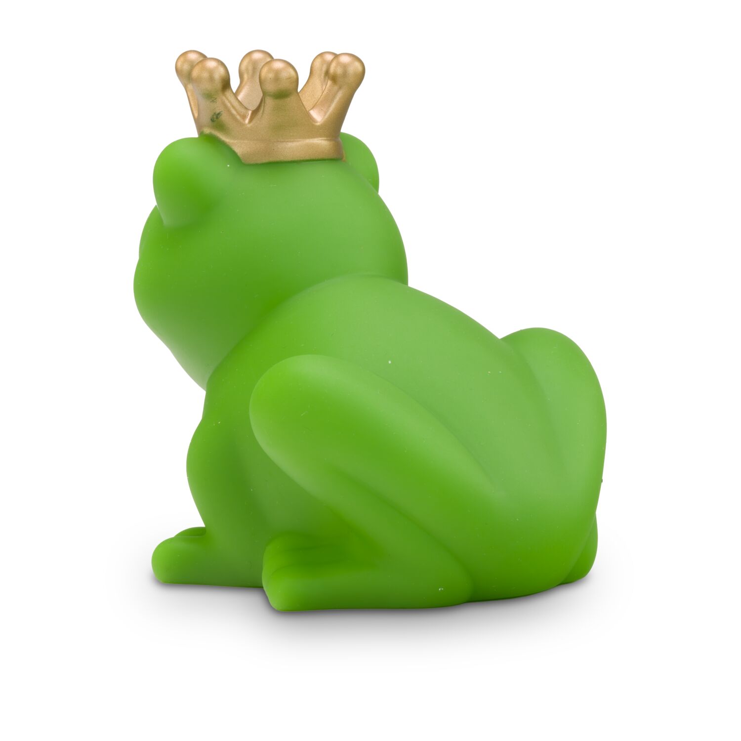 grüne Werbeente Fabian Froschkönig mit goldener Krone, Größe: ca. 8 cm. Inklusive Quietschventil