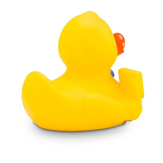 gelbe Werbeente Oli Ortsschild mit Schild, Größe: ca. 8 cm. Inklusive Quietschventil