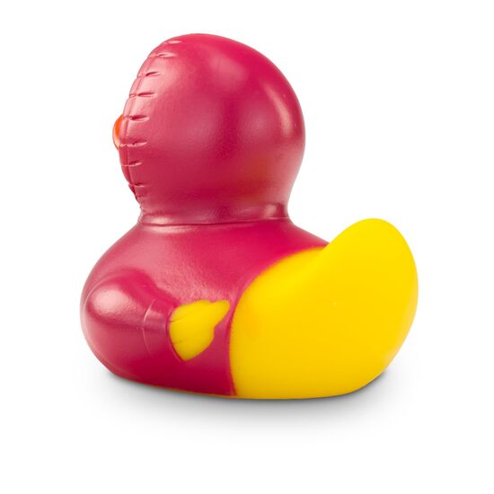 gelbe Werbeente Hektor Hoodie mit pinken Kapuzenpullover inklusive Kordel, Größe: ca. 8 cm. Inklusive Quietschventil