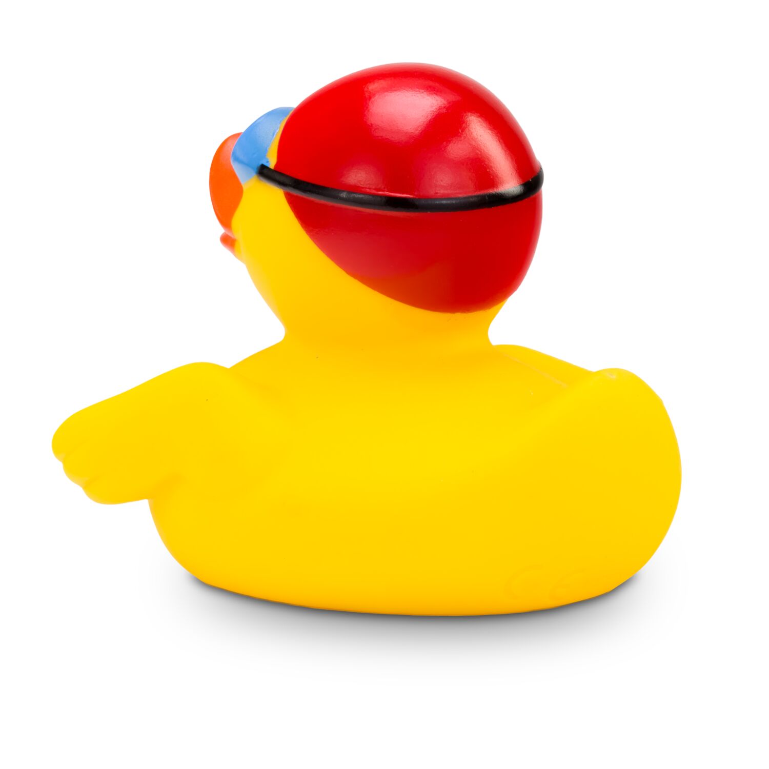 gelbe Badeente Kristin Kraul mit Badekappe und Schwimmbrille, Größe: ca. 8 cm. Inklusive Quietschventil