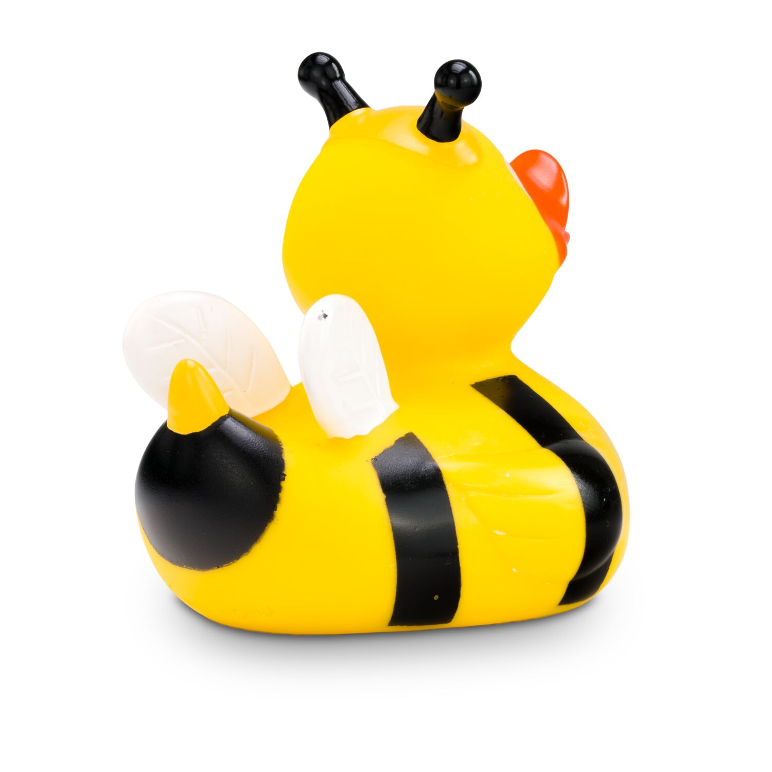 gelbe Badeente Susi Summ mit Biennen-Outfit: Streifen, Antennen und Flügel, Größe: ca. 8 cm. Inklusive Quietschventil