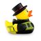 gelbe Badeente Felix Fegeglück mit Uniform in schwarz und Zylinder, Größe: ca. 8 cm. Inklusive Quietschventil