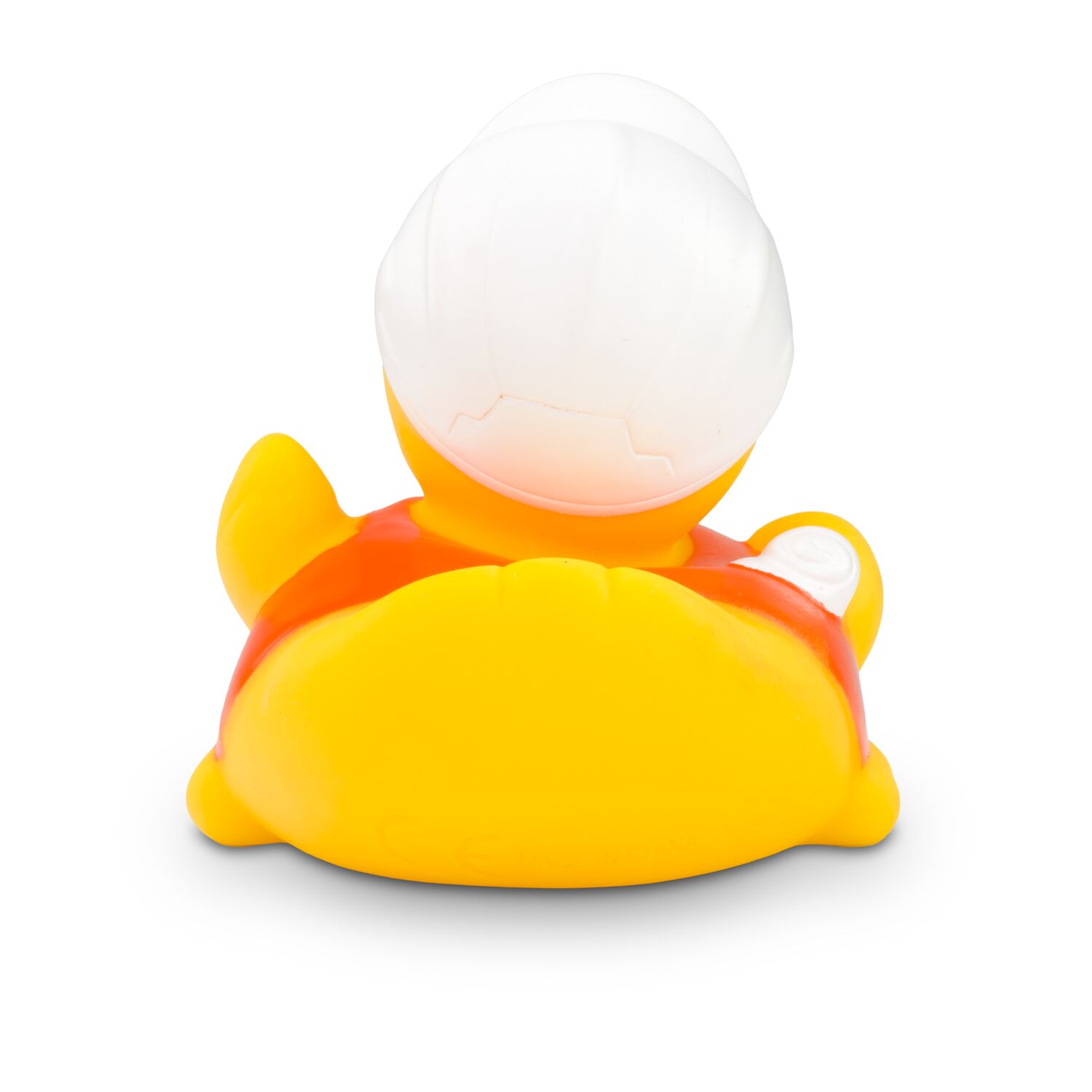 gelbe Badeente Bob Bauleiter mit Bauhelm, orangener Warnweste und Bauplänen. Größe: ca. 8 cm, inklusive Quietschventil