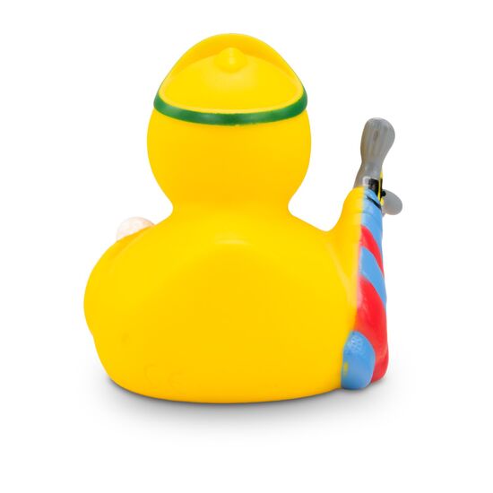 gelbe Badeente Georg Golfer mit grüner Kappe, Golfball und Golftasche. Größe: ca. 8 cm. Inklusive Quietschventil