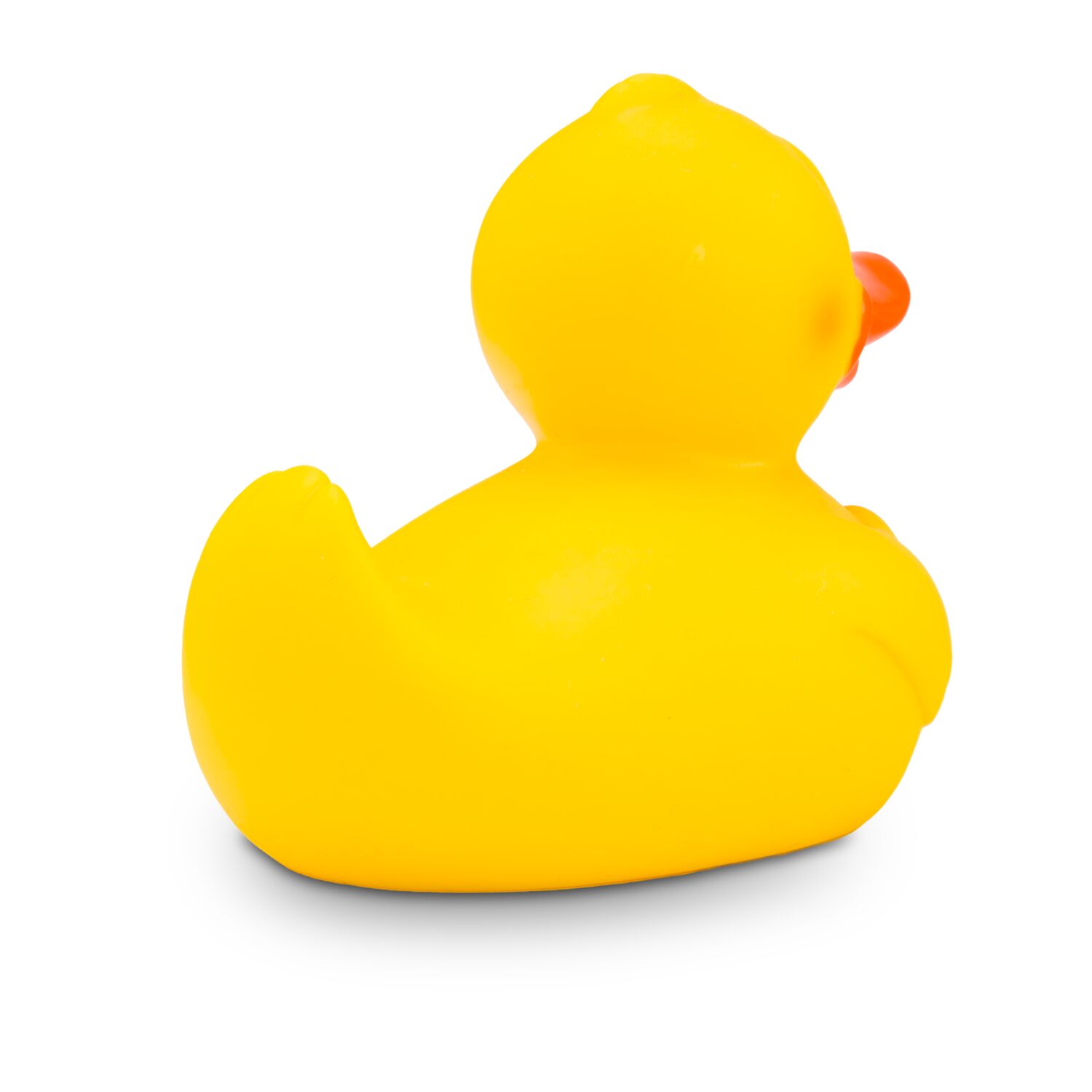 gelbe Werbeente Henriette Herz mit orangenem Schnabel und rotem Herz auf der Brust, Größe: ca. 8 cm. Inklusive Quietschventil
