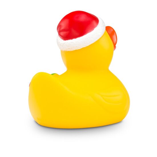 gelbe Badeente Candy Cane mit Mütze und Zuckerstange, Größe: ca. 8 cm, inklusive Quietschventil