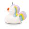 weiße Werbeente Emmi Einhorn mit regenbogenfarbenen Haaren undHorn auf der Stirn, Größe: ca. 8 cm. Inklusive Quietschventil