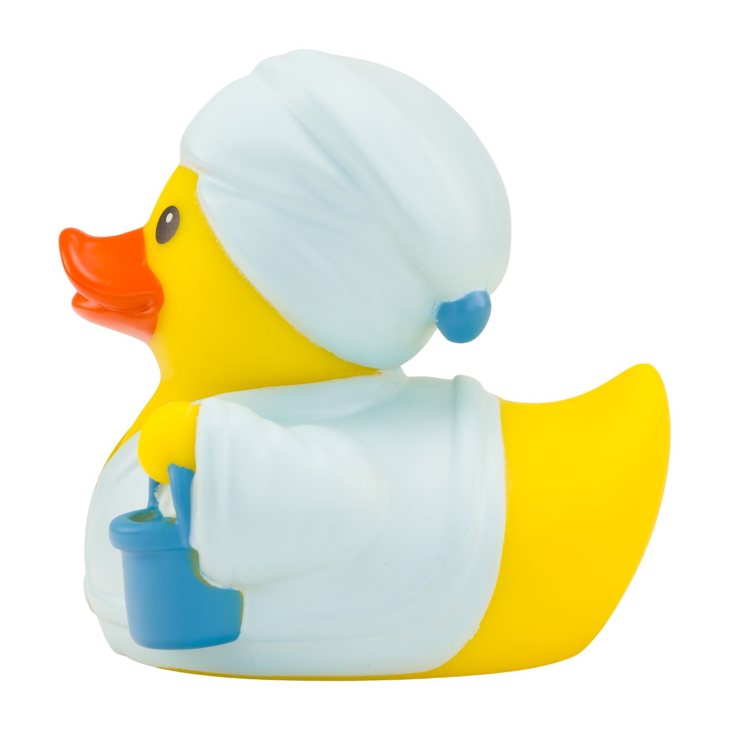 gelbe Ente mit Partyhut und „Happy Birthday“-Ballon. Ca. 8 cm. Quietschventil.