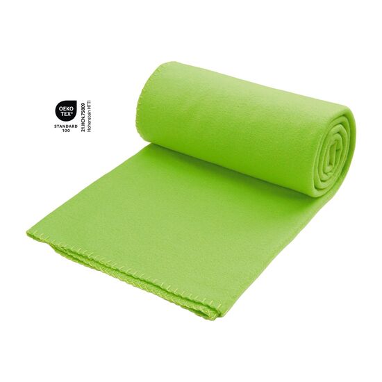 Fleecedecke Basic, 100% Polyester-Fleece, mit schwarzem Nylonbeutel mit Kordelzug, Maße: 120 x 150 cm, 180 g/m², OEKO-TEX®