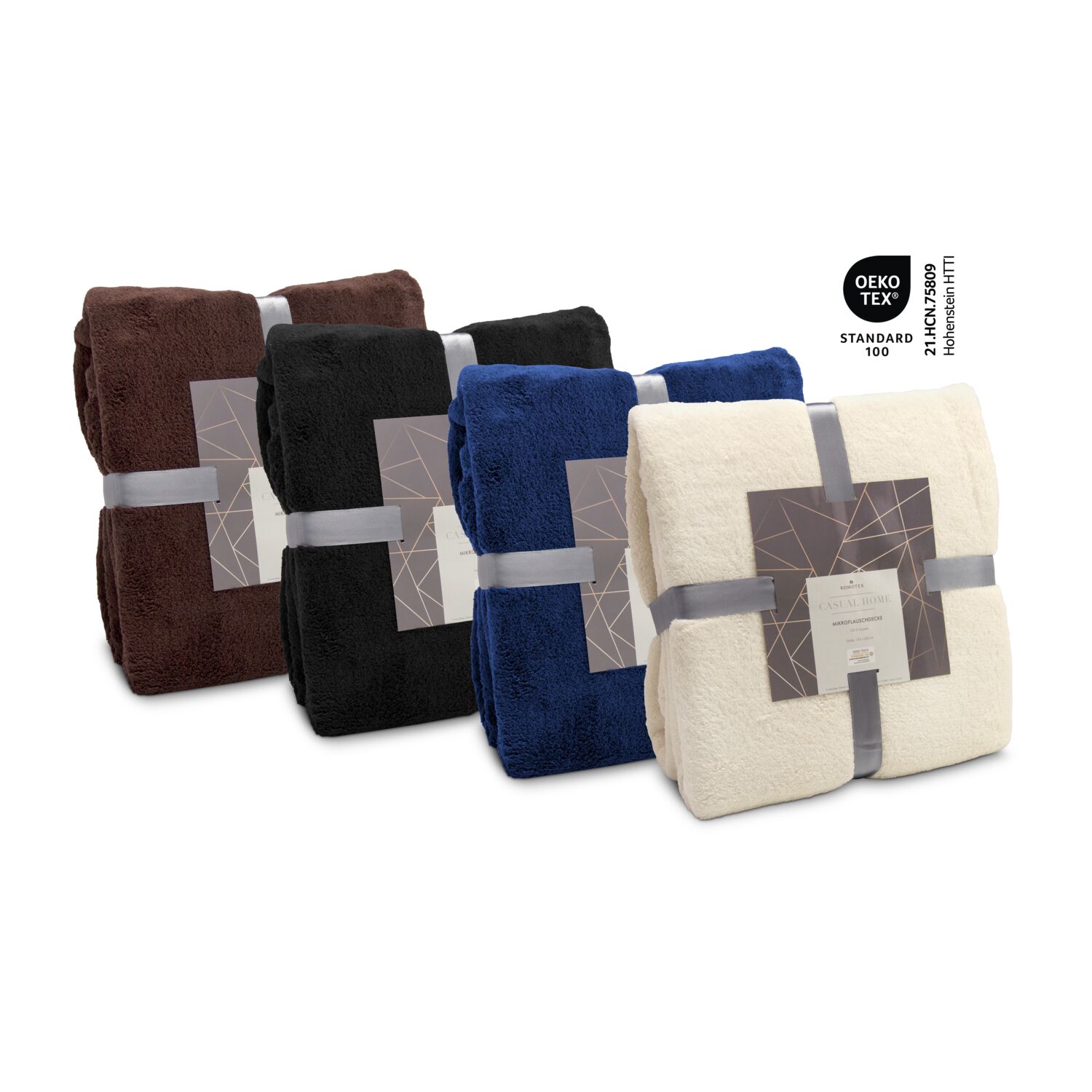 Mikroflauschdecke, Maße: 150 x 200 cm, 100% Polyester-Mikrofaser, 250 g/m², einzeln mit Satinband und Polybeutel verpackt, OEKO-TEX®