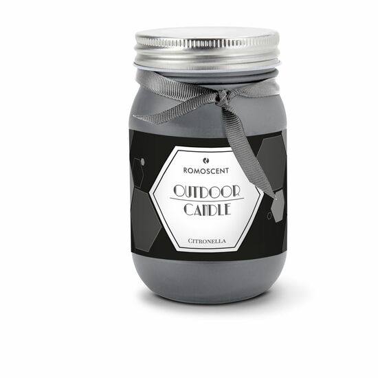 Moderne Outdoor-Kerze in grau mattem Glas. Spritziger Duft nach frischer Zitrone. Brenndauer: ca. 45 h
