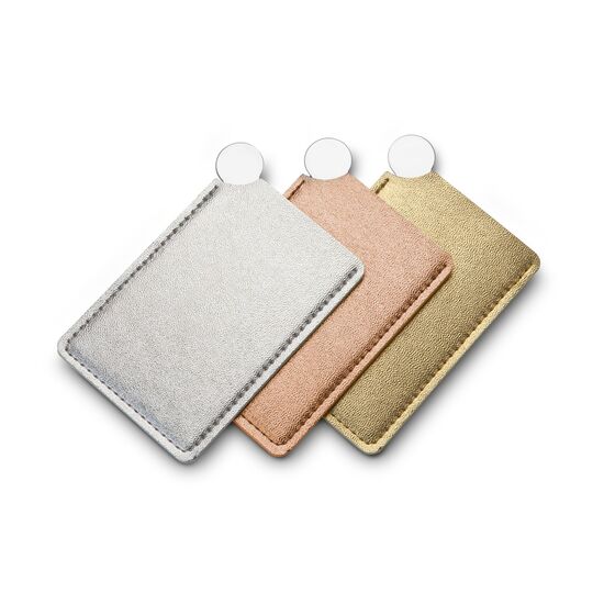 Praktischer Taschenspiegel aus unzerbrechlichem, edlem Edelstahl mit PU Hülle.