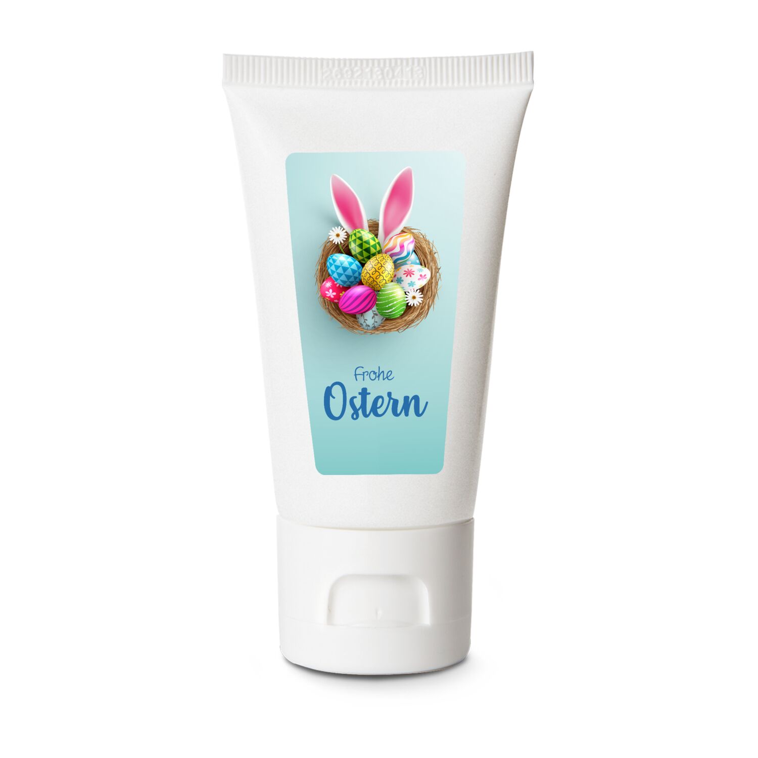 Kundenpflege als praktisches Give-Away: 50 ml Hand- und Nagelcreme ALOE VERA SENSITIV mit "Frohe Ostern" Motiv