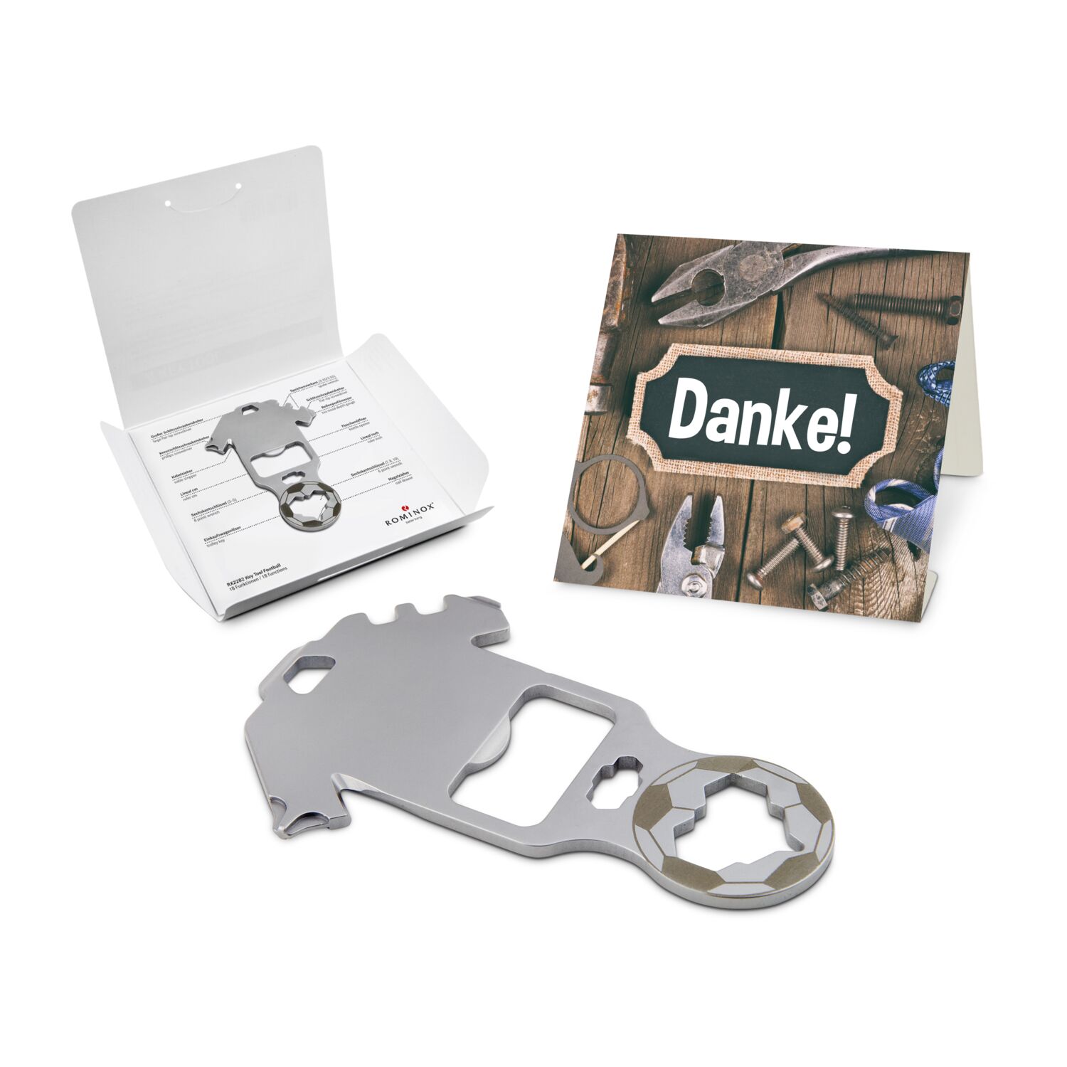 Das Key Tool kommt in einem „Danke”-Mäppchen inkl. Funktionsbeschreibung. „An die Werkzeuge, fertig, los“!
