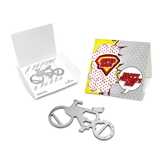 Key Tool in einem „Super Dad”-Mäppchen inkl. Funktionsbeschreibung. „An die Werkzeuge, fertig, los“!