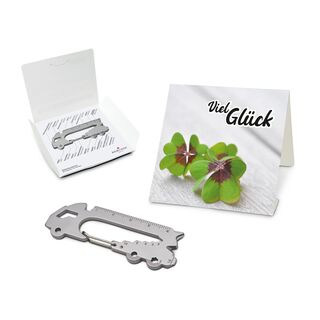 Key Tool in einem „Viel Glück”-Mäppchen inkl. Funktionsbeschreibung. „An die Werkzeuge, fertig, los“!