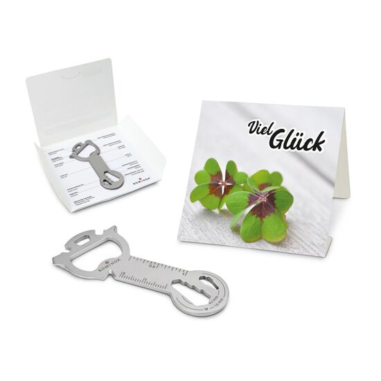 Key Tool in einem „Viel Glück”-Mäppchen inkl. Funktionsbeschreibung. „An die Werkzeuge, fertig, los“!