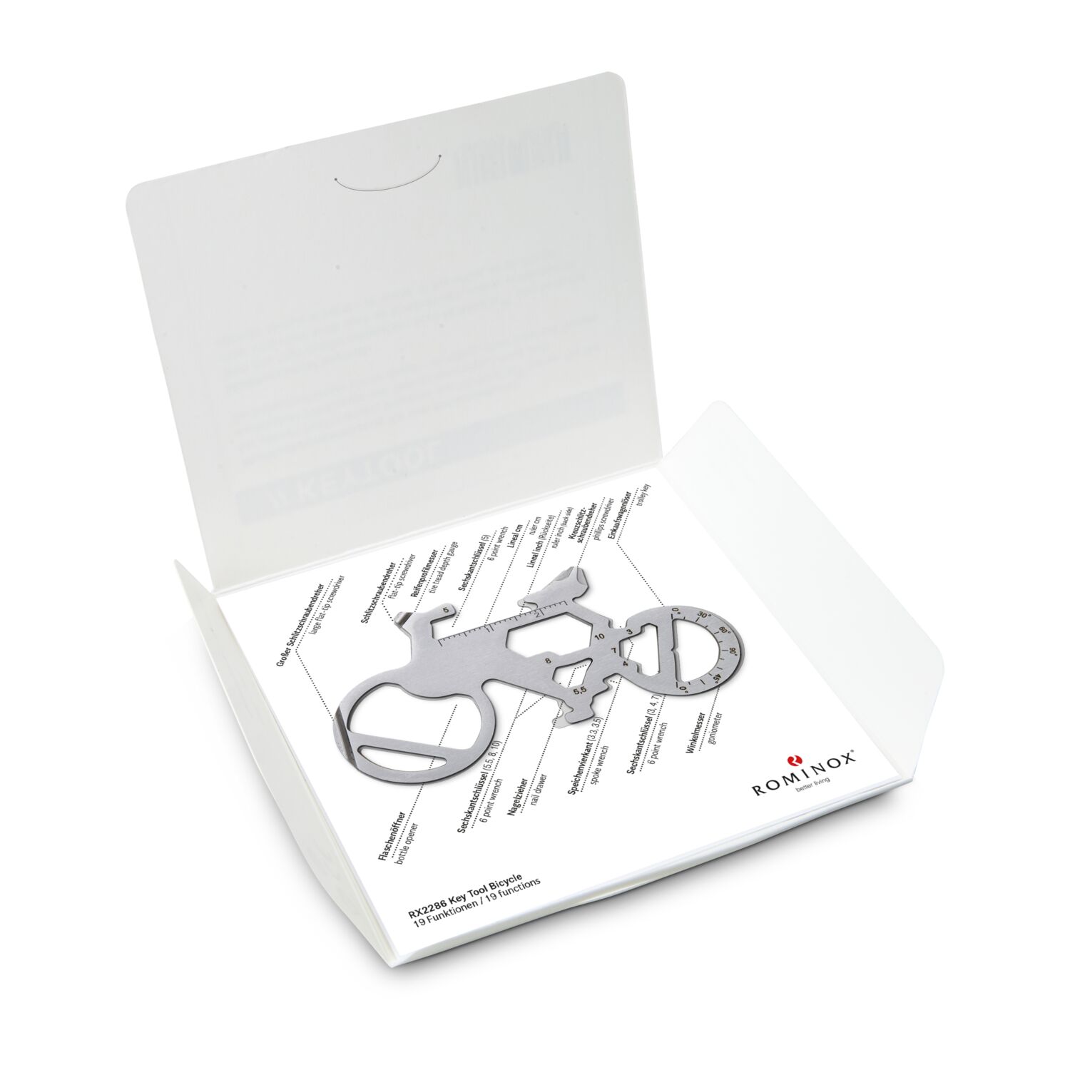 Key Tool in einem „Viel Glück”-Mäppchen inkl. Funktionsbeschreibung. „An die Werkzeuge, fertig, los“!