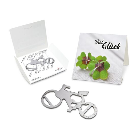 Key Tool in einem „Viel Glück”-Mäppchen inkl. Funktionsbeschreibung. „An die Werkzeuge, fertig, los“!