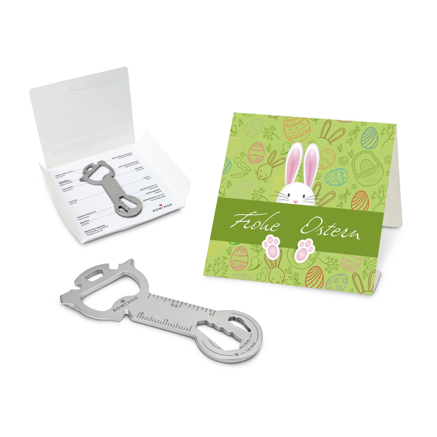 Key Tool in einem „Frohe Ostern Hase”-Mäppchen inkl. Funktionsbeschreibung. „An die Werkzeuge, fertig, los“!