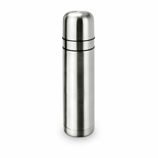 Elegante Isolierkanne in Silber, Drehverschluss mit Drucköffnung, integrierter Zweitbecher, 750 ml (Edelstahl, Kunststoff)