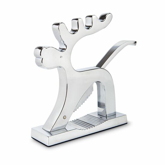 Knackige Idee: Hochwertiger Rentier-Nussknacker mit Feder im Hebel (Metall - massiv)