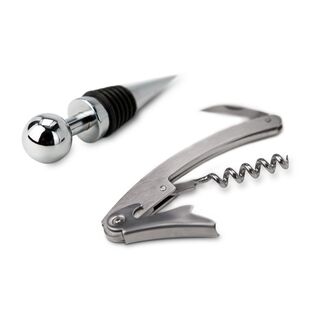 Klassische Grundausstattung für Weinliebhaber, schlichtes Sommeliermesser, exklusiver Flaschenverschluss, in hochwertiger Holzbox