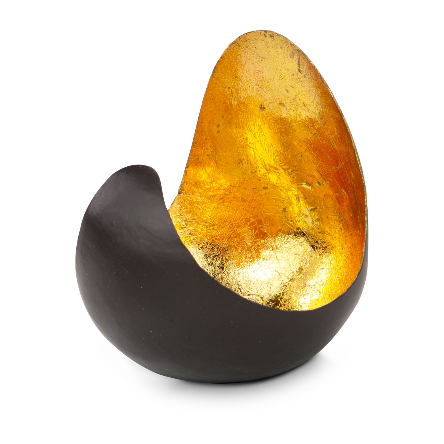 Dekorative Kerzenschale für beeindruckende, goldene Lichteffekte (Metall - seidenmatt braun lackiert mit Goldfolienauskleidung)