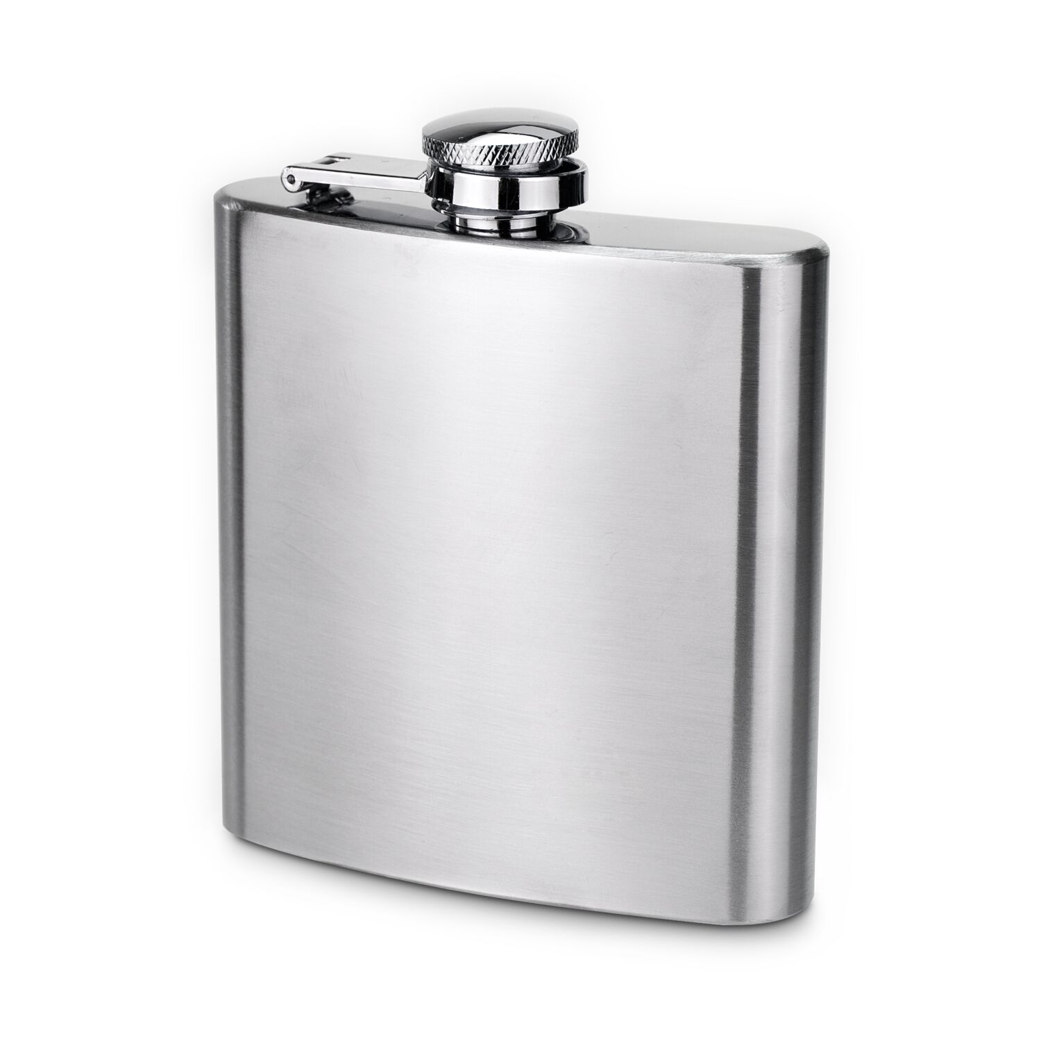 Edler Flachmann im Retro-Look, Schraubverschluss und Silkondichtung, 180 ml (Edelstahl - seidenmatt gebürstet)