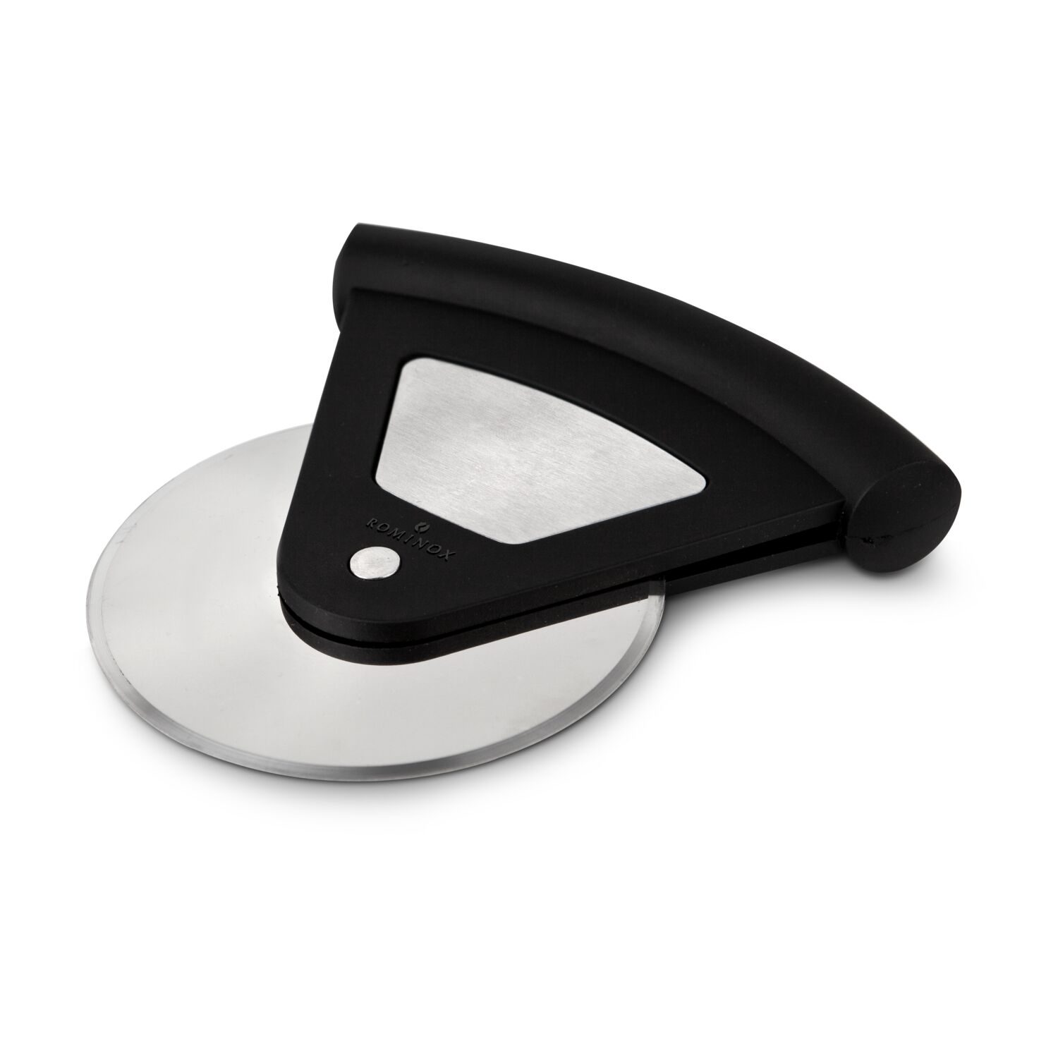 Handlicher Pizzaschneider in kompaktem Format, gummierter Griff in ergonomischem Design (Edelstahl, Kunststoff)