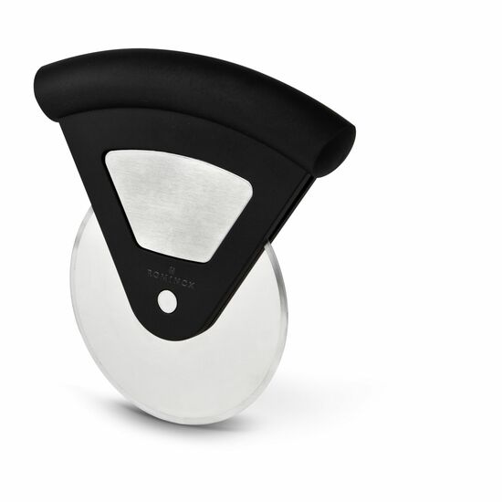 Handlicher Pizzaschneider in kompaktem Format, gummierter Griff in ergonomischem Design (Edelstahl, Kunststoff)