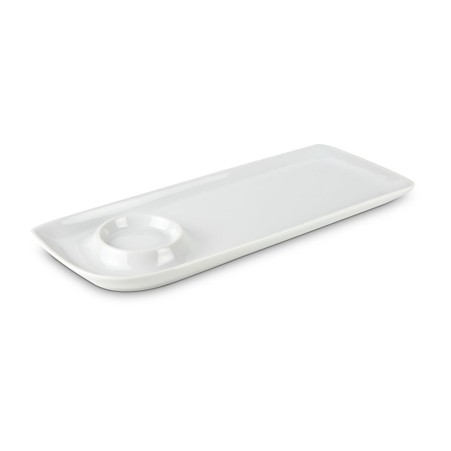 Funktional gestalteter Servierteller mit integrierter Schale aus Edelstahl - praktisch und unkonventionell (Porzellan, Edelstahl)