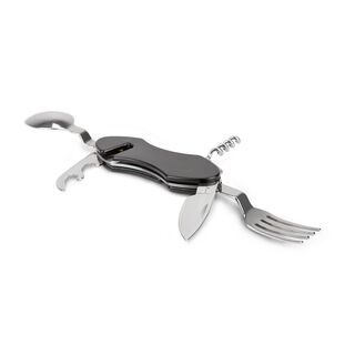 Praktisches Camping-Taschenmesser mit 6 Funktionen für unterwegs: Messer, Gabel, Löffel, Korkenzieher, Dosen- und Flaschenöffner